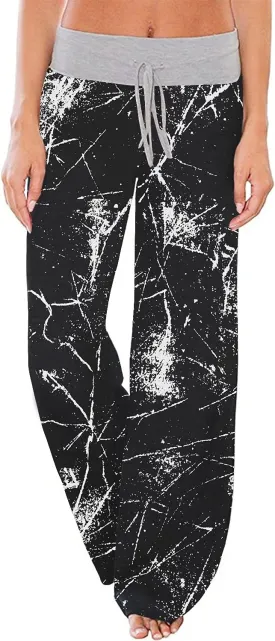 AMiERY Women's Comfy Casual Pajama Pants Floral Print Drawstring Palazzo Lounge Pants Wide Leg