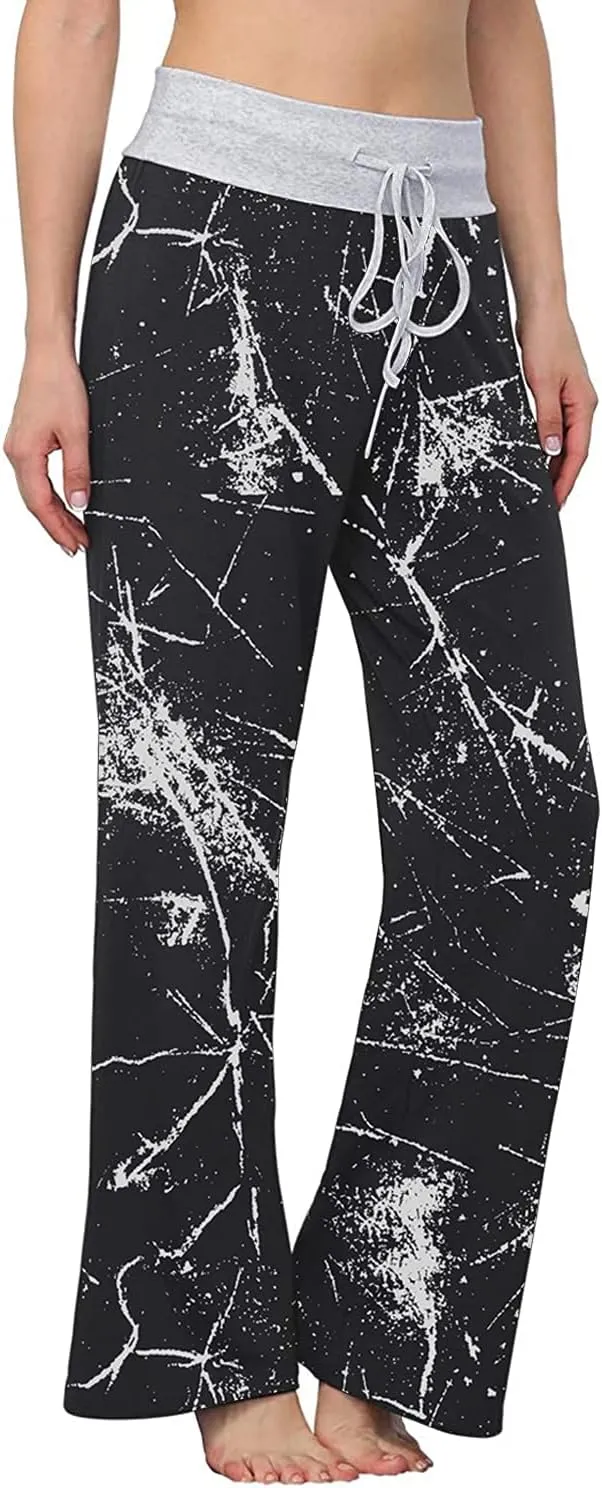 AMiERY Women's Comfy Casual Pajama Pants Floral Print Drawstring Palazzo Lounge Pants Wide Leg