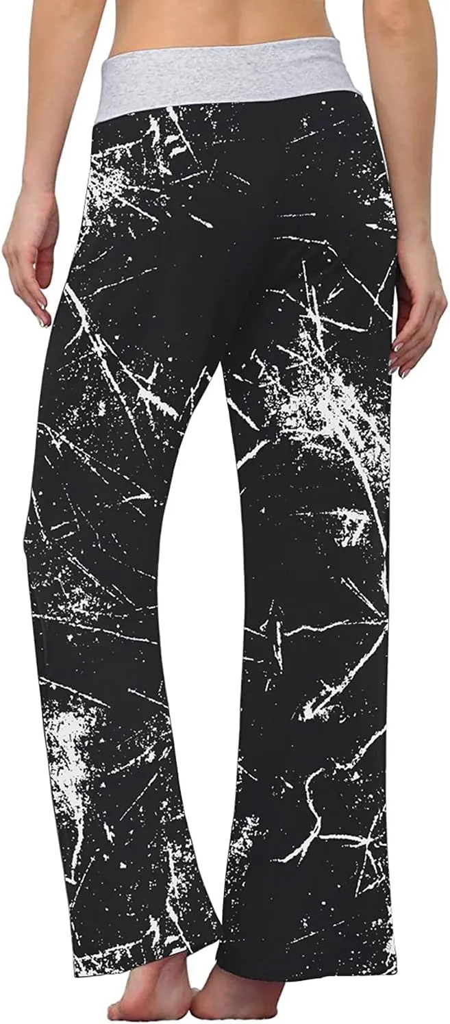 AMiERY Women's Comfy Casual Pajama Pants Floral Print Drawstring Palazzo Lounge Pants Wide Leg