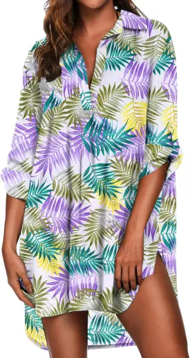 Ekouaer Beach Cover Ups for Women V Neck Bathing Suit Cover Up Bikini Swimsuit Coverup Beach Dress Shirt S-3XL