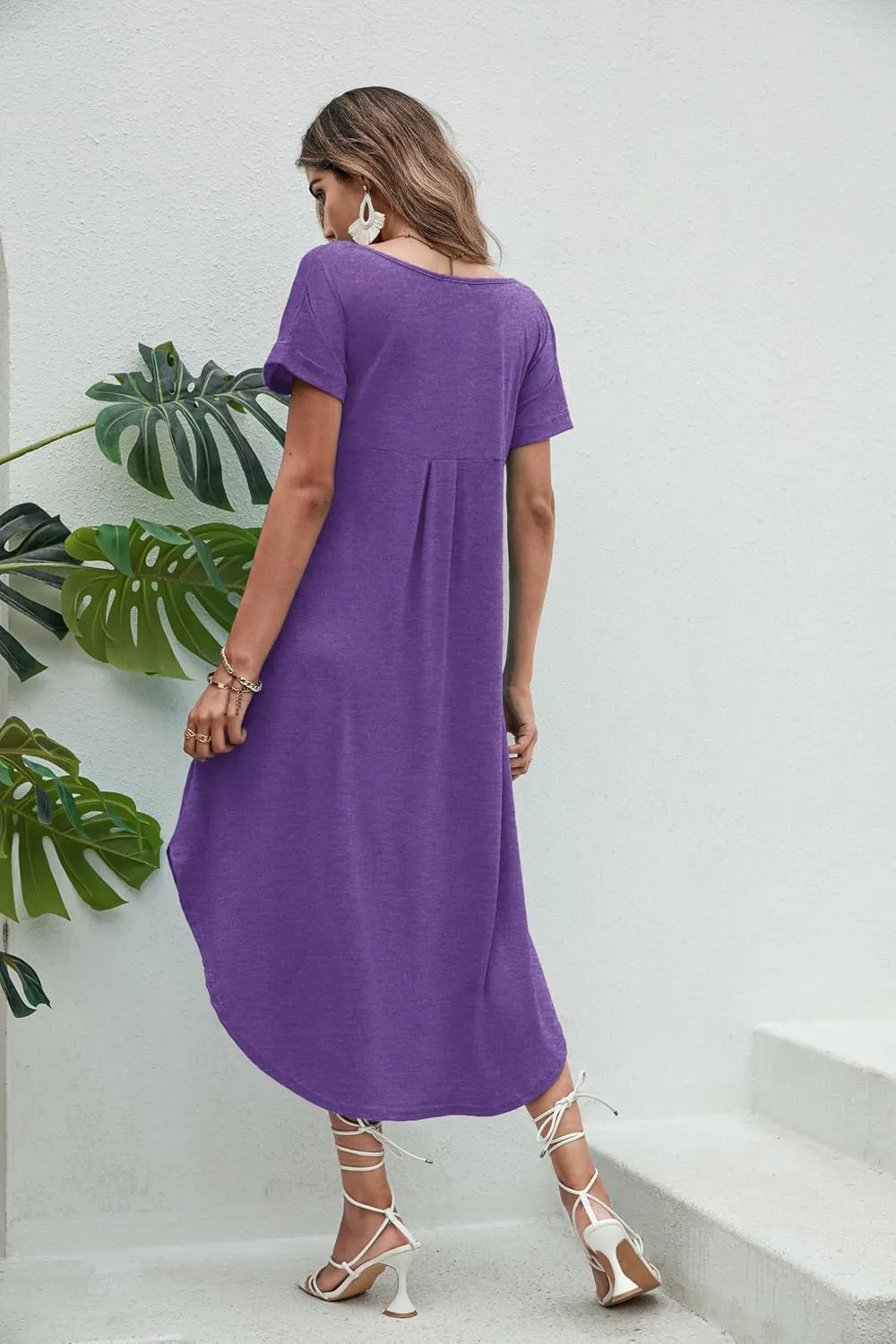 Ekouaer Nightgowns for Women V Neck Nightshirts Short Sleeve Soft Sleepwear Side Split Pockets Long Nightdress