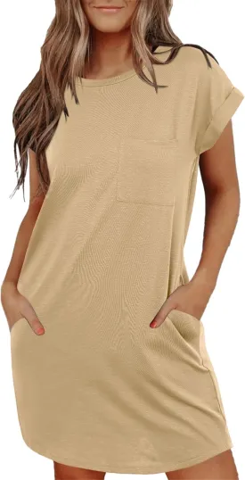 Ekouaer Tshirt Nightgowns for Women Slub-Knit Sleepshirt Soft Night Gown Casual Sleepwear Night Shirt with Pockets S-2XL