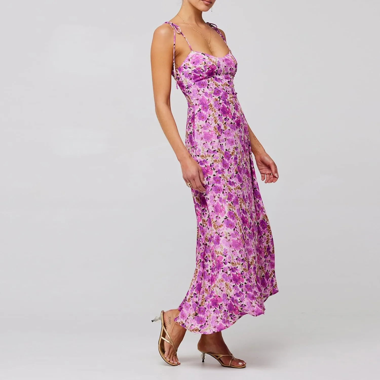 FEORJGP Womens Summer Spaghetti Strap Long Dress Boho Low Cut Dress Backless Flowy Midi Dress Bohemian Maxi Dresses Beachwear