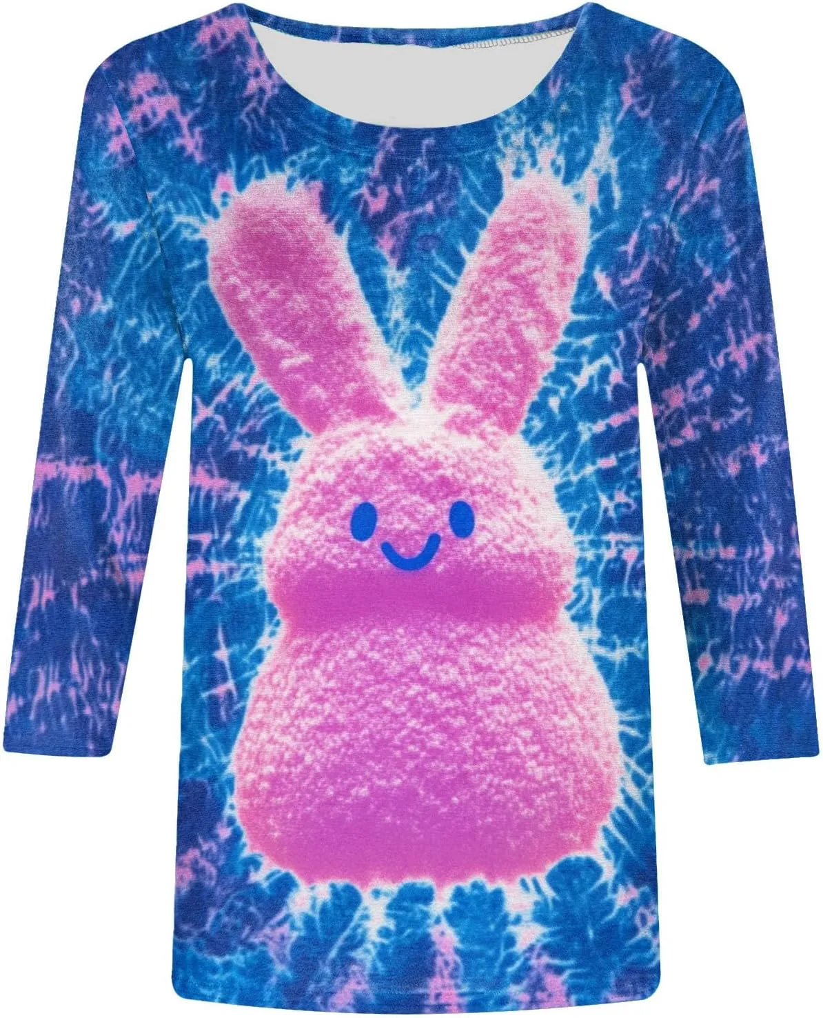Funny Bunny Shirts for Women Happy Easter Casual 3/4 Sleeve Tshirts Summer Loose Casual Tops Blouse Fashion 2025