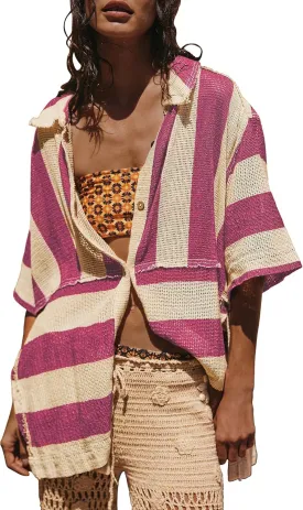 Gacaky Women's Lightweight Button Down Shirt 2025 Summer Swimsuit Crochet Swim Cover Up Beach Shirt Tops Vacation Outfits