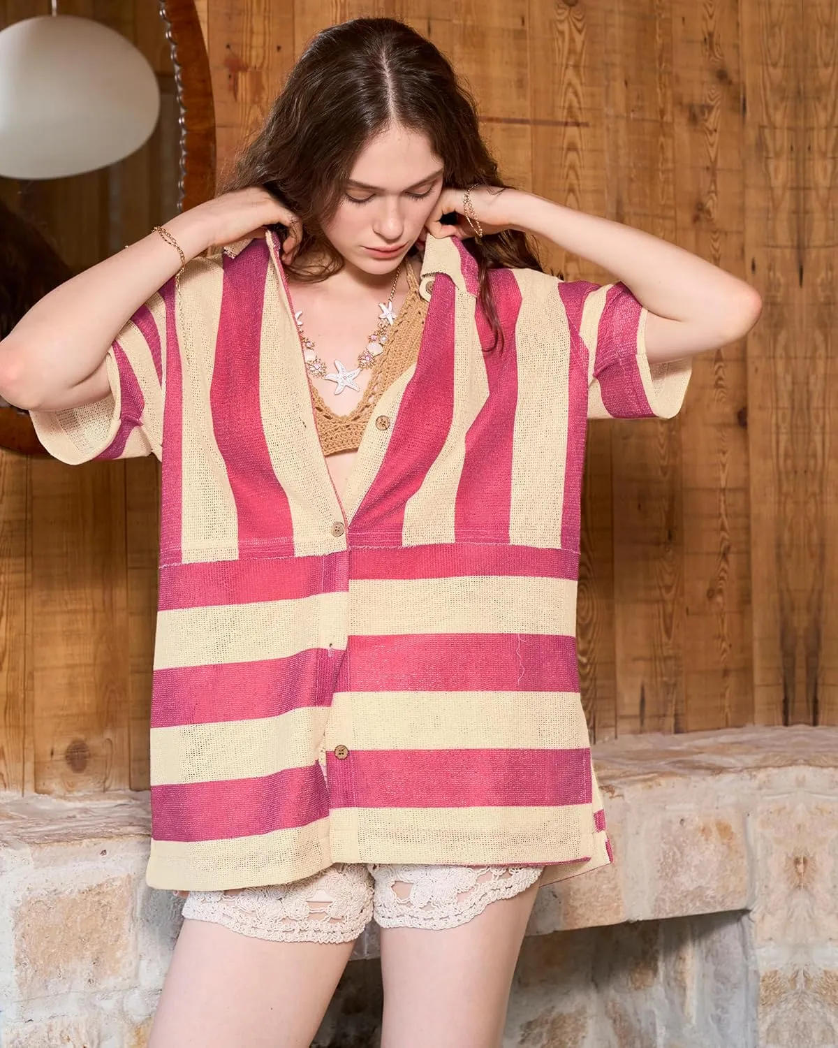 Gacaky Women's Lightweight Button Down Shirt 2025 Summer Swimsuit Crochet Swim Cover Up Beach Shirt Tops Vacation Outfits