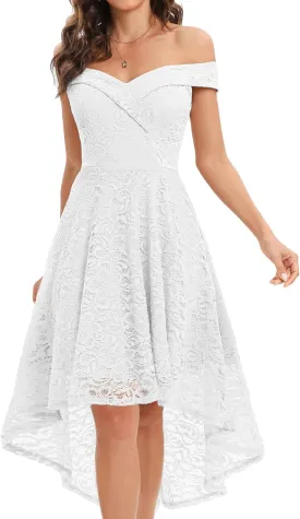 HomRain Women's Elegant Floral Lace Dress Off The Shoulder High Low Hem Dresses for Wedding for Cocktail for Party