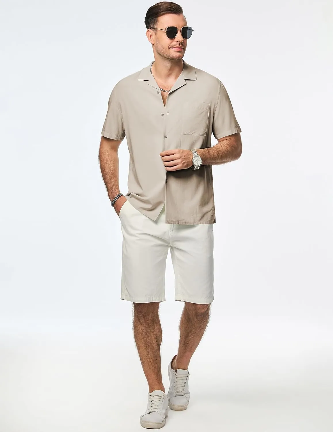 JMIERR Mens Linen Shirts Casual Short Sleeve Button Down Shirts Wrinkle Free Vacation Beach Summer Tops