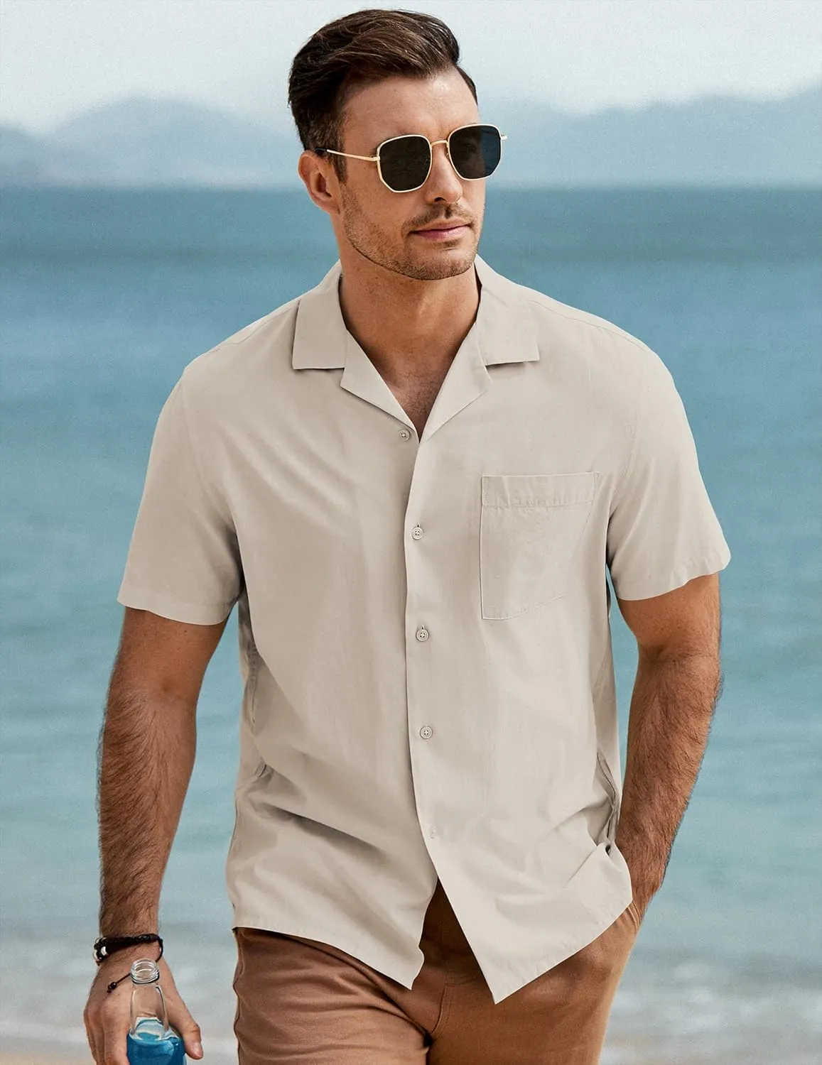 JMIERR Mens Linen Shirts Casual Short Sleeve Button Down Shirts Wrinkle Free Vacation Beach Summer Tops