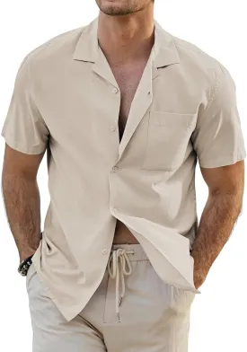 JMIERR Mens Linen Shirts Casual Short Sleeve Button Down Shirts Wrinkle Free Vacation Beach Summer Tops
