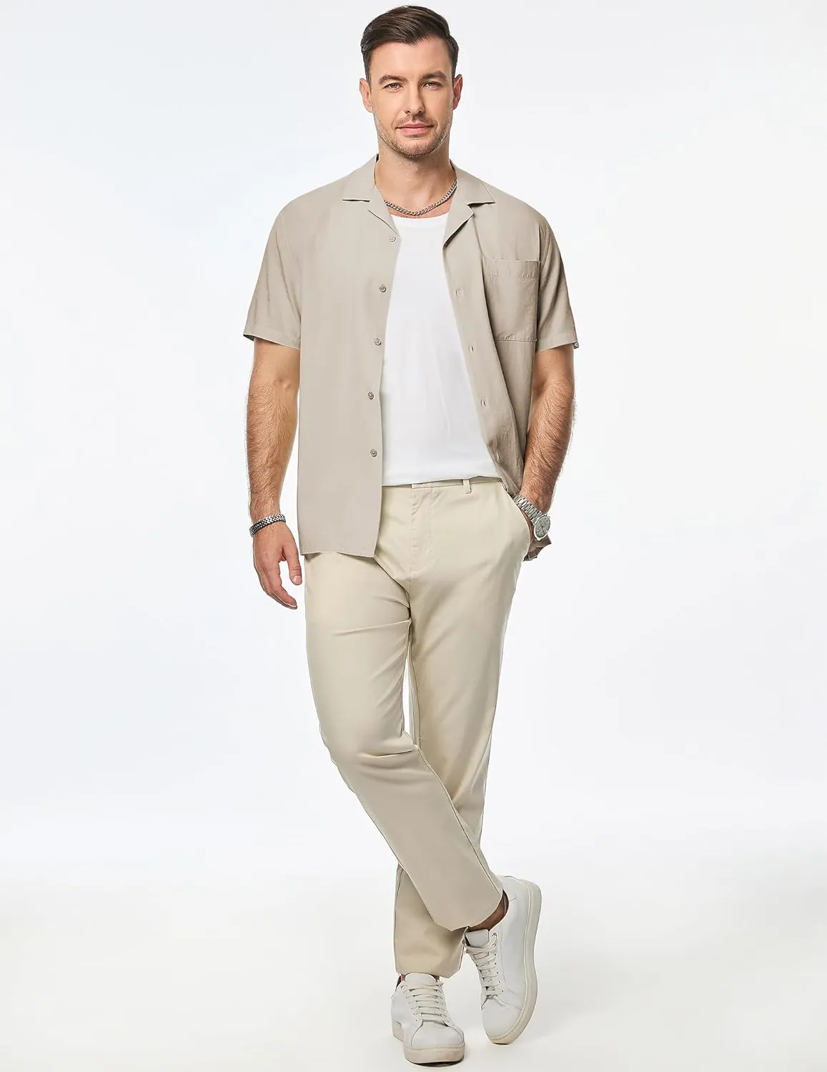 JMIERR Mens Linen Shirts Casual Short Sleeve Button Down Shirts Wrinkle Free Vacation Beach Summer Tops