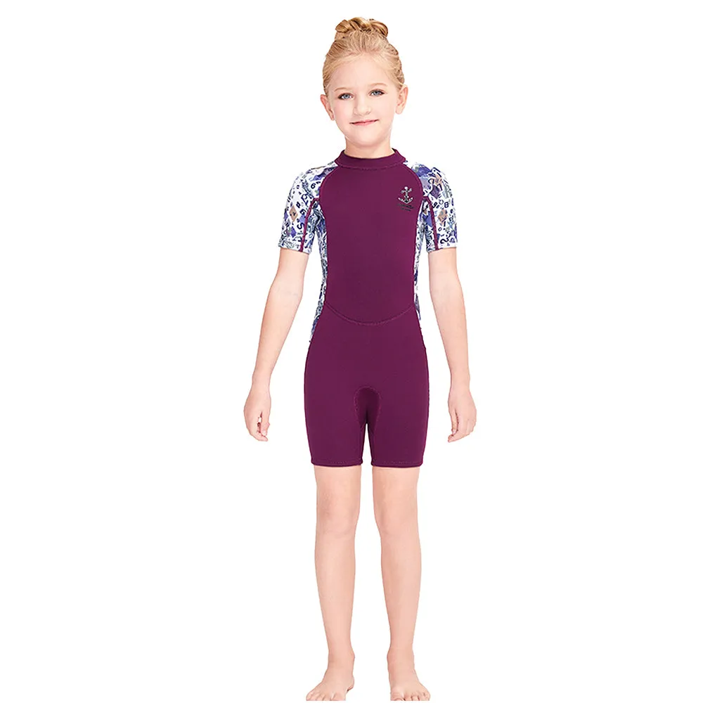 Little Surprise Box 2.5mm Neoprene Maroon Anchor Print Swimwear for Kids with UP50  