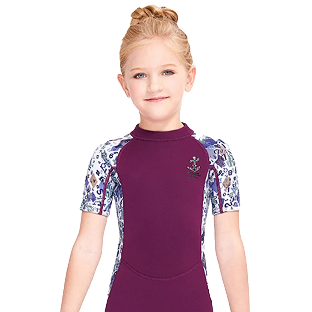 Little Surprise Box 2.5mm Neoprene Maroon Anchor Print Swimwear for Kids with UP50  
