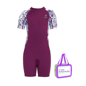 Little Surprise Box 2.5mm Neoprene Maroon Anchor Print Swimwear for Kids with UP50  