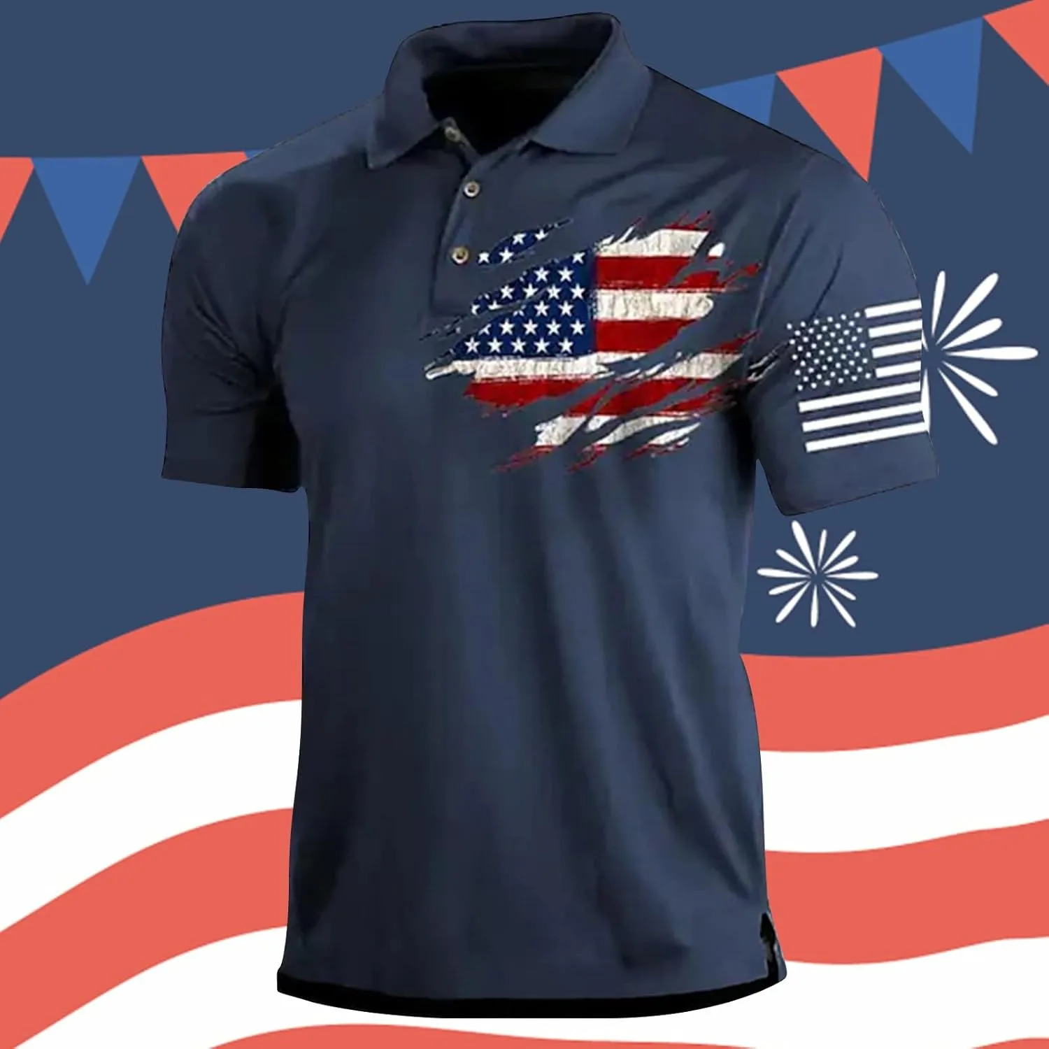 Men American Flag Golf Shirts 4th of July Short Sleeve Performance Moisture Wicking Quick Dry USA Patriotic Polo Shirt