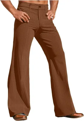 Men's Corduroy Flared Pants Breathable Lightweight Flat Front Bell-Bottoms Streetwear Casual Comfy Bootcut Trousers