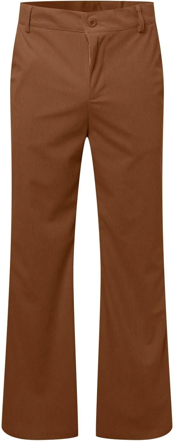 Men's Corduroy Flared Pants Breathable Lightweight Flat Front Bell-Bottoms Streetwear Casual Comfy Bootcut Trousers