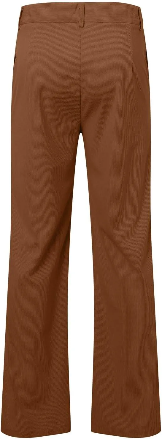 Men's Corduroy Flared Pants Breathable Lightweight Flat Front Bell-Bottoms Streetwear Casual Comfy Bootcut Trousers