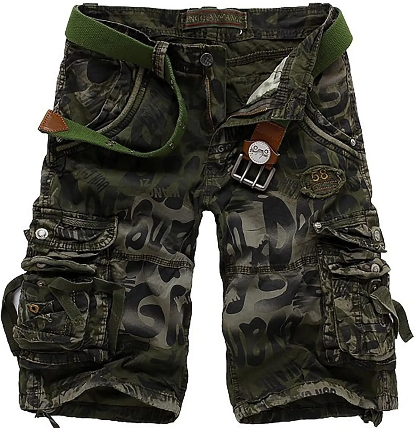 Mens Shorts CasualMen's Leopard Print Plus Size Multi-Pocket Tie Side Tactical Outdoor Hiking Cargo Work Shorts