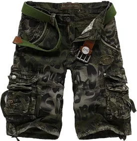 Mens Shorts CasualMen's Leopard Print Plus Size Multi-Pocket Tie Side Tactical Outdoor Hiking Cargo Work Shorts