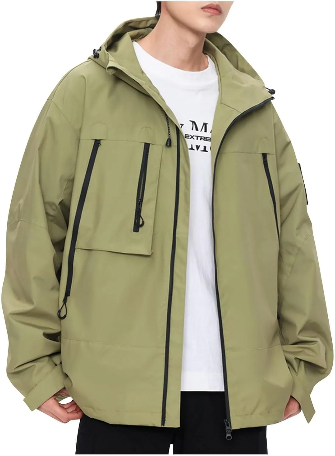 Men's Spring Fall Casual Windbreaker Jacket Cargo Stand Collar Military Bomber Jackets Coat Outdoor Cargo Jackets
