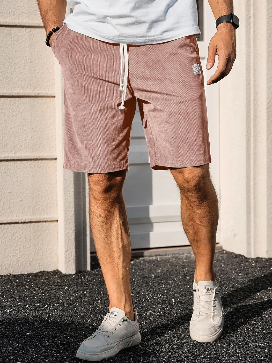 PLEPAN Mens Shorts 7 inch Corduroy Casual Short Drawstring Elastic Waist Lightweight Summer Beach Shorts Loose Fit