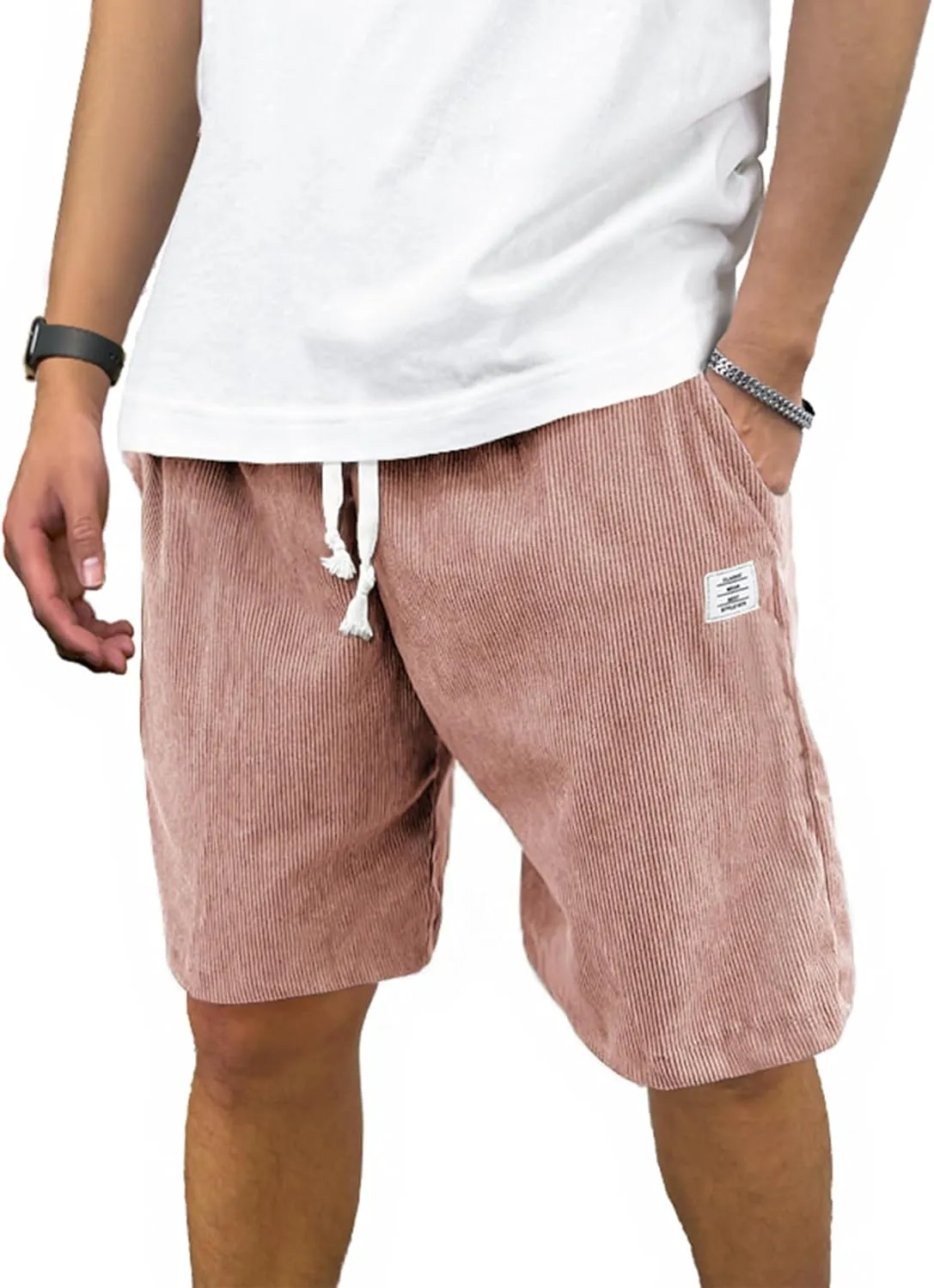 PLEPAN Mens Shorts 7 inch Corduroy Casual Short Drawstring Elastic Waist Lightweight Summer Beach Shorts Loose Fit
