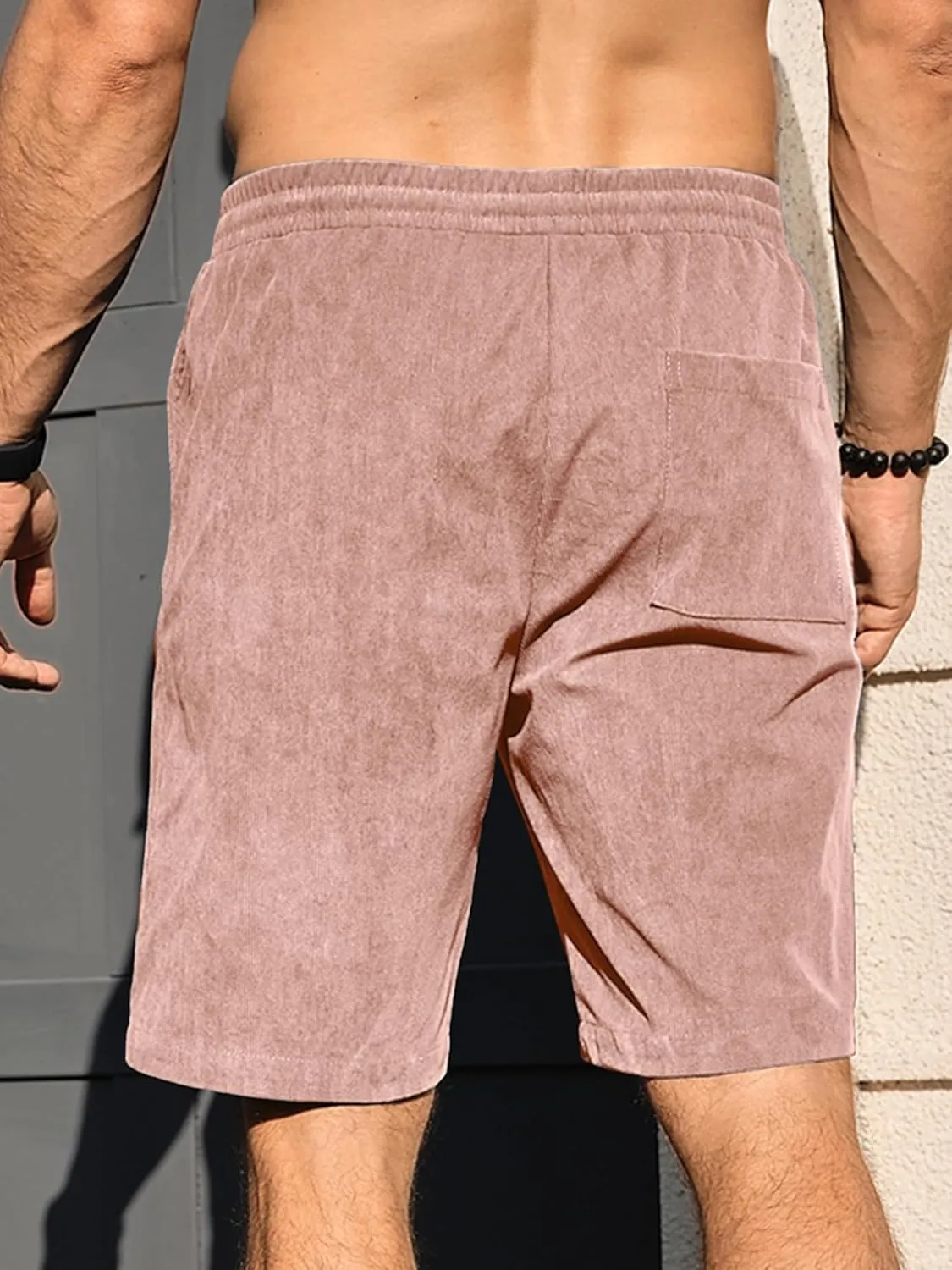PLEPAN Mens Shorts 7 inch Corduroy Casual Short Drawstring Elastic Waist Lightweight Summer Beach Shorts Loose Fit