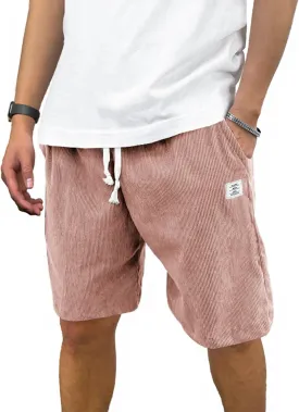 PLEPAN Mens Shorts 7 inch Corduroy Casual Short Drawstring Elastic Waist Lightweight Summer Beach Shorts Loose Fit