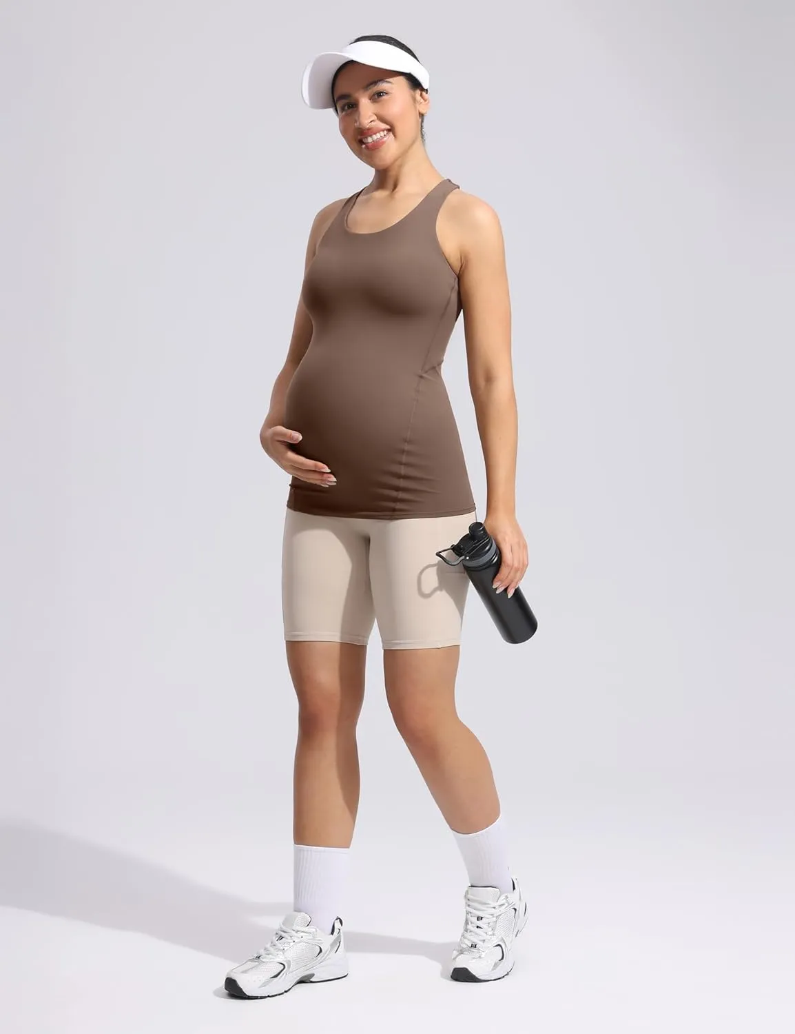 POSHDIVAH Women's Maternity Tank Tops with Built in Bra Padded Sleeveless Pregnancy Yoga Tee Workout Shirt Clothes
