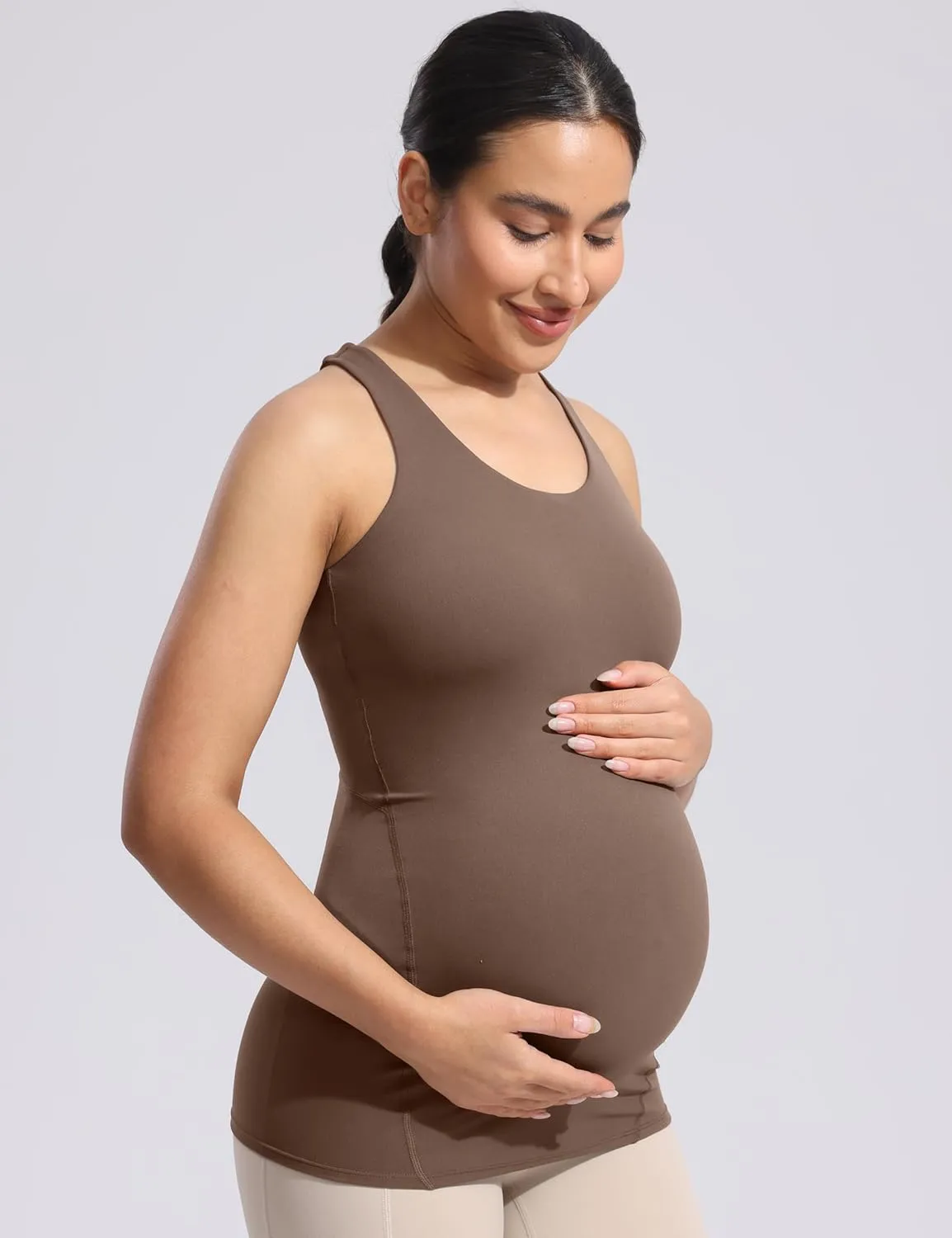 POSHDIVAH Women's Maternity Tank Tops with Built in Bra Padded Sleeveless Pregnancy Yoga Tee Workout Shirt Clothes