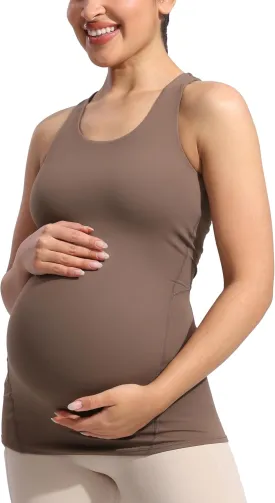 POSHDIVAH Women's Maternity Tank Tops with Built in Bra Padded Sleeveless Pregnancy Yoga Tee Workout Shirt Clothes