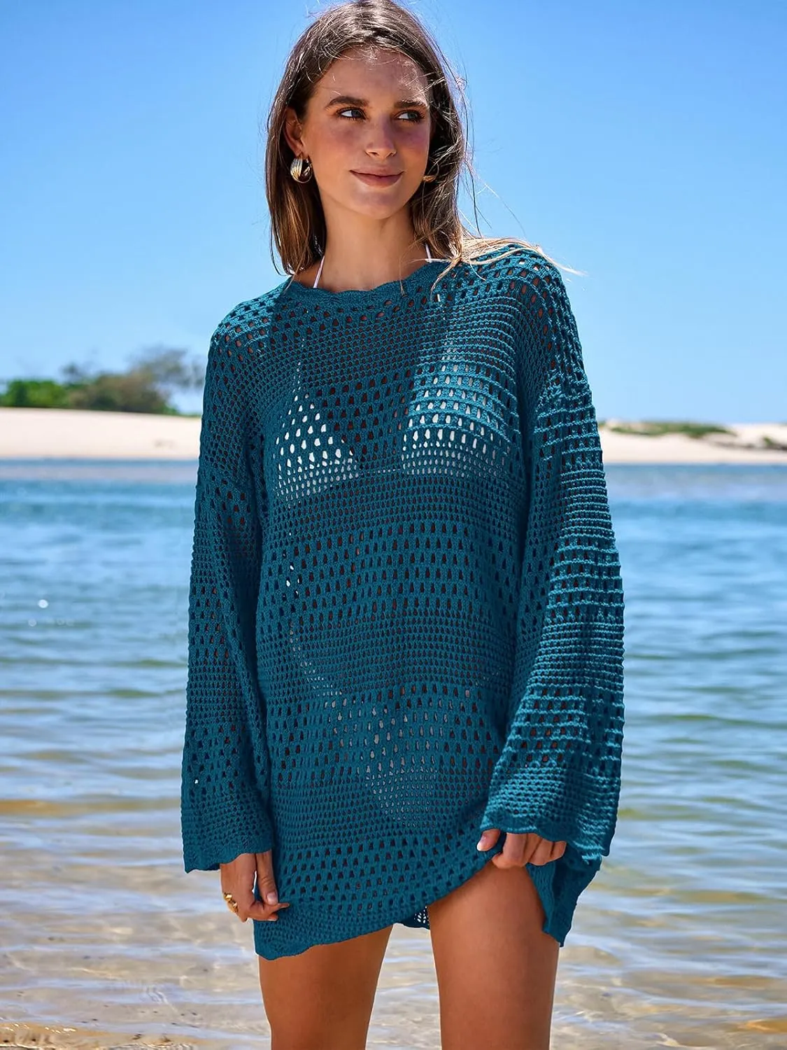 Prinbara Crochet Cover Up for Women Swimsuit Summer Bathing Suit 2025 Swim Hollow Out Bikini Swimwear Mesh Knit Beach Dress