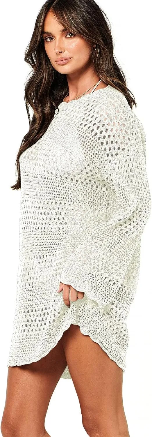 Prinbara Crochet Cover Up for Women Swimsuit Summer Bathing Suit 2025 Swim Hollow Out Bikini Swimwear Mesh Knit Beach Dress