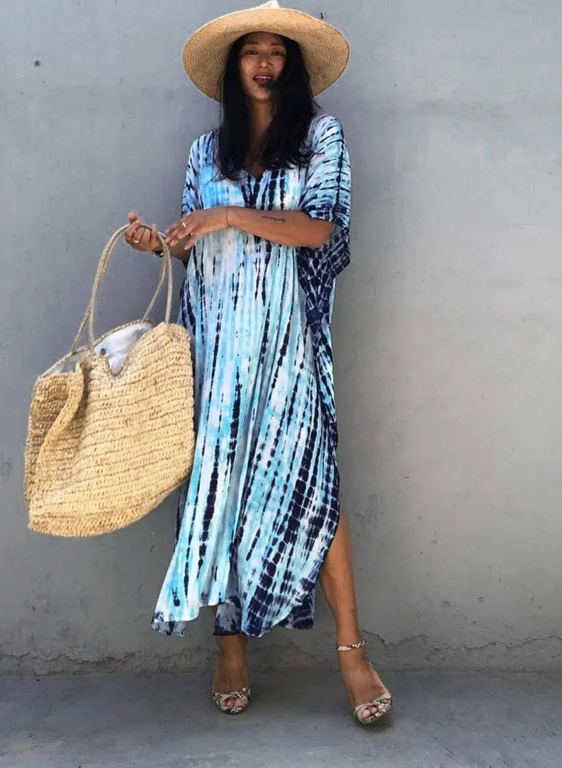 RanRui Kaftan Kaftans Caftan Dresses for Women Women's Plus Size Caftans Stripe Print tie dye Vneck Kaftan Dresses