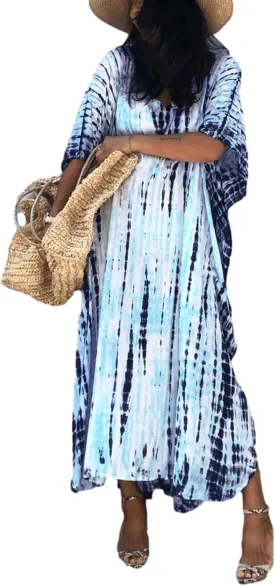 RanRui Kaftan Kaftans Caftan Dresses for Women Women's Plus Size Caftans Stripe Print tie dye Vneck Kaftan Dresses