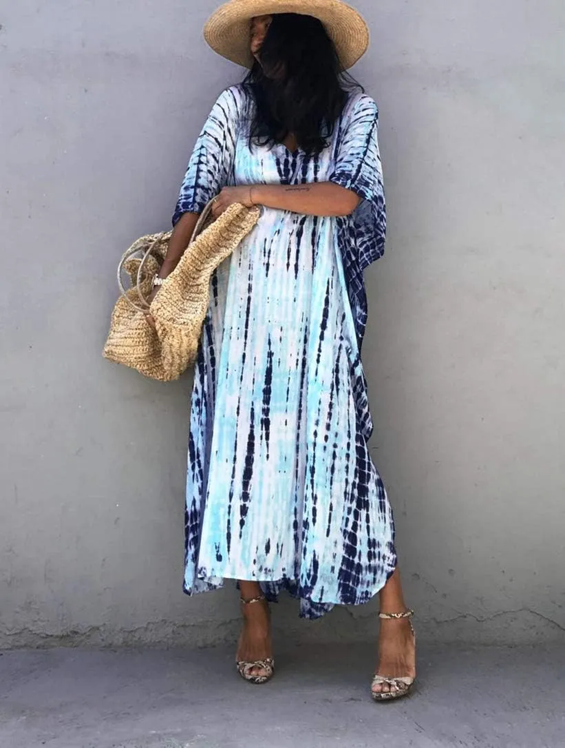 RanRui Kaftan Kaftans Caftan Dresses for Women Women's Plus Size Caftans Stripe Print tie dye Vneck Kaftan Dresses