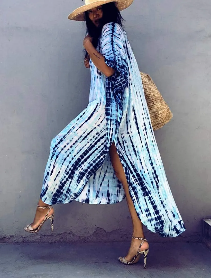 RanRui Kaftan Kaftans Caftan Dresses for Women Women's Plus Size Caftans Stripe Print tie dye Vneck Kaftan Dresses