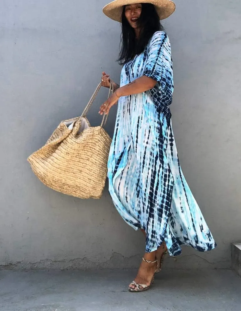 RanRui Kaftan Kaftans Caftan Dresses for Women Women's Plus Size Caftans Stripe Print tie dye Vneck Kaftan Dresses