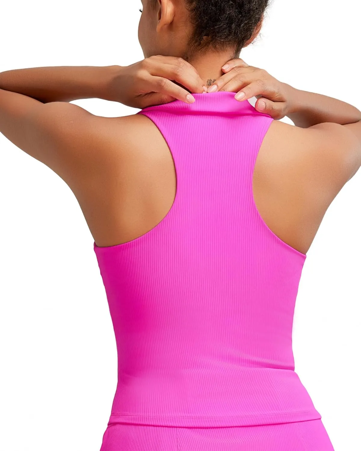RUNNING GIRL Workout Tops for Women High Neck Longline Sports Bra High Impact Racerback Tank Tops with Built in Bras
