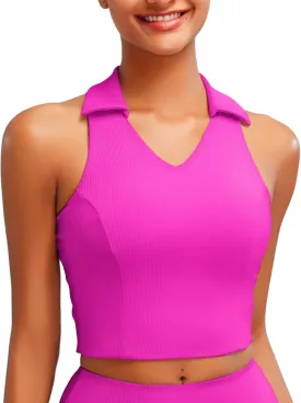 RUNNING GIRL Workout Tops for Women High Neck Longline Sports Bra High Impact Racerback Tank Tops with Built in Bras