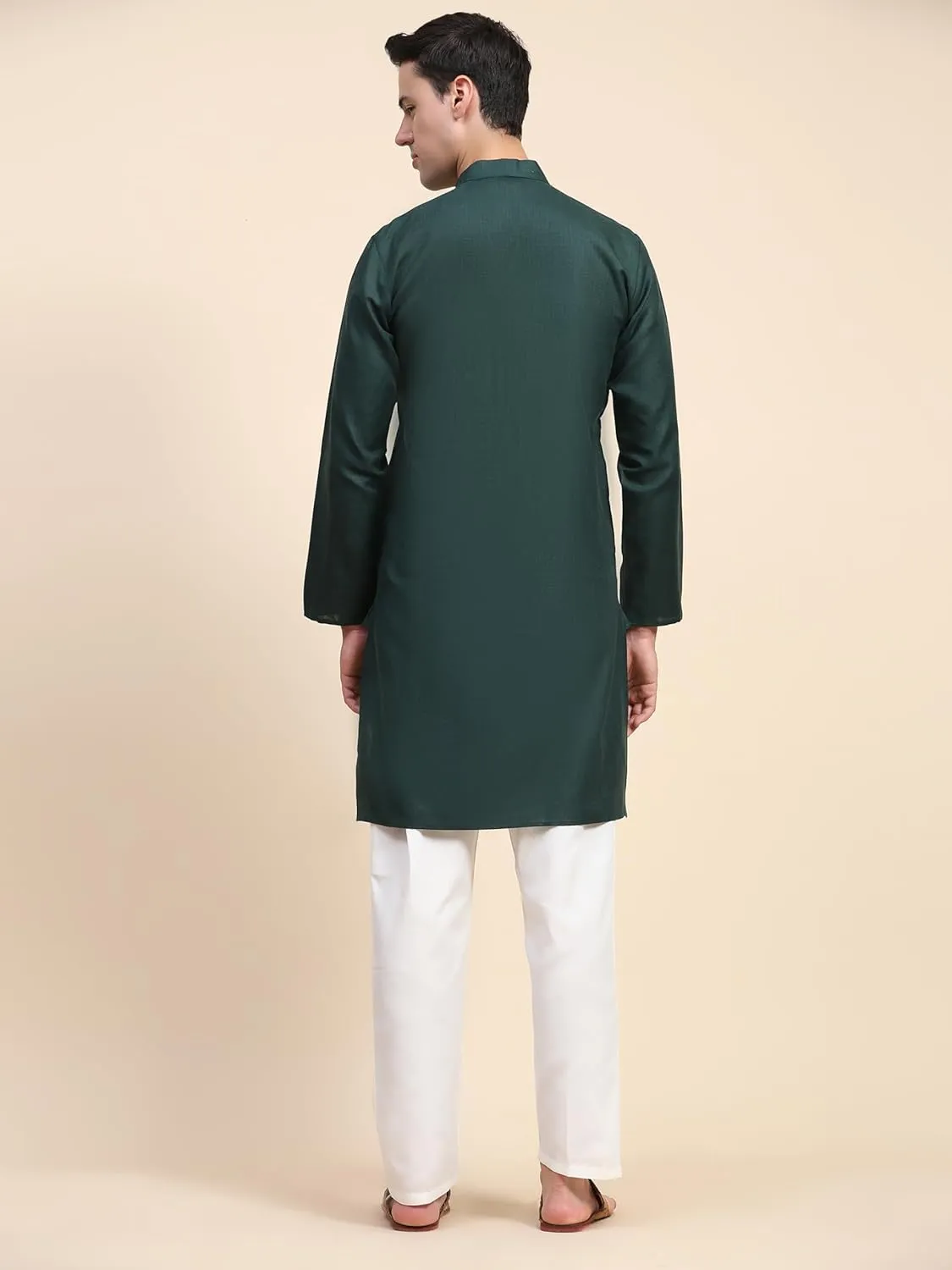 SKAVIJ Men's Cotton Henley Kurta Set Mandarin Collar Regular Fit Long Sleeves Ethnic Dress