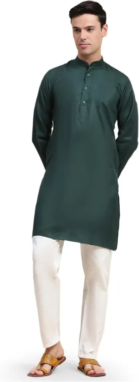 SKAVIJ Men's Cotton Henley Kurta Set Mandarin Collar Regular Fit Long Sleeves Ethnic Dress