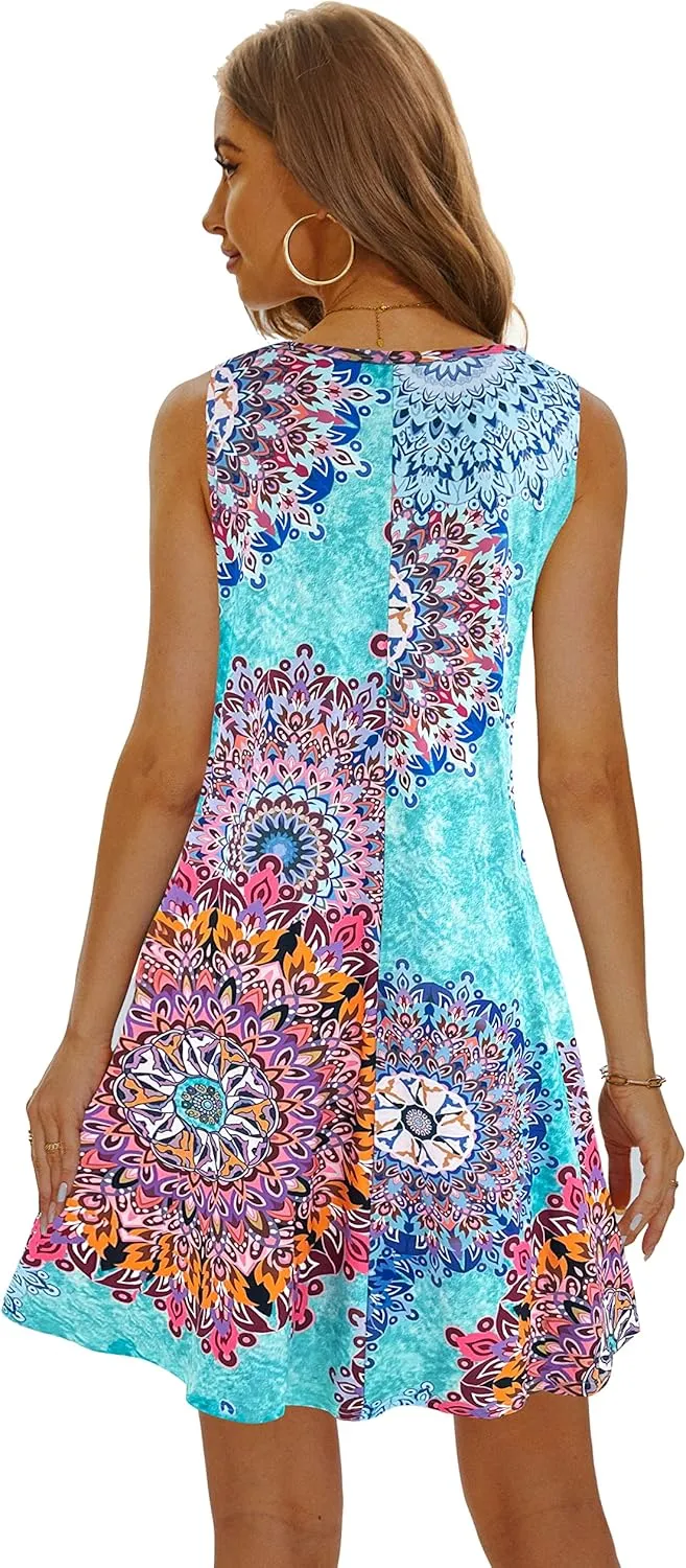 Summer Dresses for Women 2025 Casual Sundresses Beach Cover Ups Sleeveless Tshirt Swing Dress with Pockets