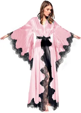 Tianzhihe Silk Satin Bridal Robe Long Lace Sexy Boudoir Lingerie Nightgown Kimono Wedding Scarf Maternity Shoot