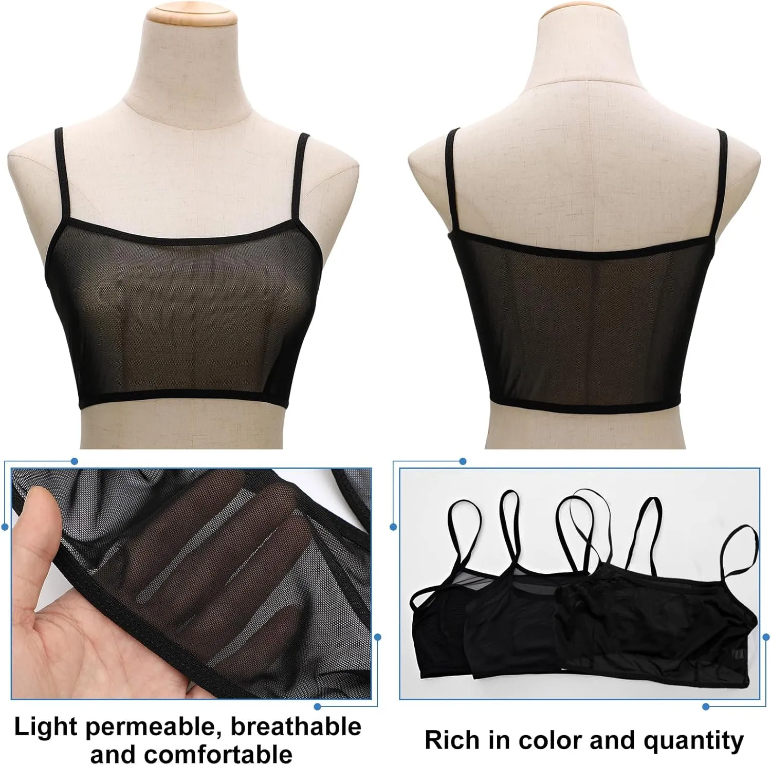 Toulite 6 Pcs Summer Women Mini Tanning Bikini Sheer Tank Tops See Through Stretch Crop Top Sleeveless Mesh for Beach