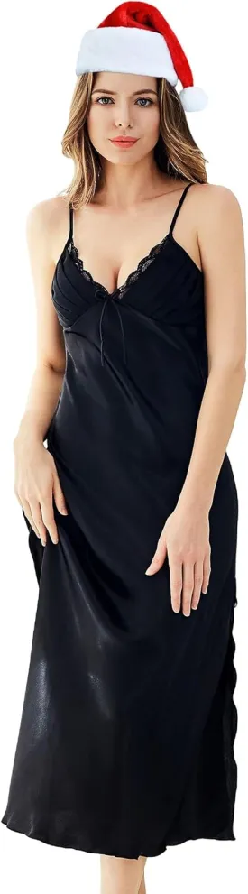 Victorian Silk Nightgown Women Girls Long Sleeveless Satin Princess Lingerie