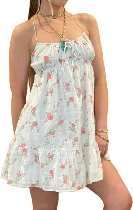 Women Cute Spaghetti Strap Boho Mini Dress Floral Backless Flowy Sling Short Dresses Graphic Summer Vocation Sundress