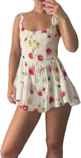 Women Cute Spaghetti Strap Boho Mini Dress Floral Backless Flowy Sling Short Dresses Graphic Summer Vocation Sundress