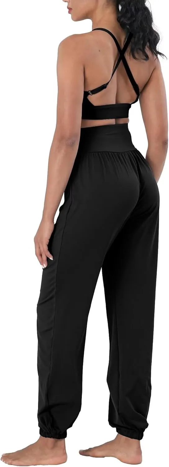 Womens' High Waisted Yoga Pants Flowy Joggers Loose Harem Pants Comfy Baggy Trousers for Summer Workout Vacation